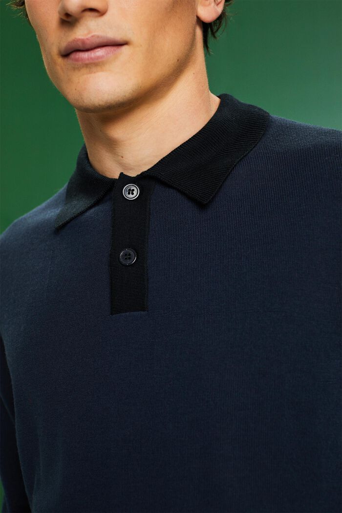 Jersey de lana merino con cuello estilo polo, NAVY, detail image number 3