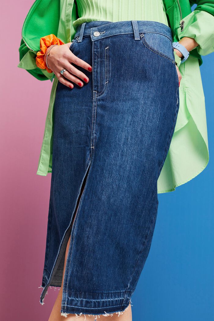 Falda midi con cintura asimétrica, BLUE DARK WASHED, detail image number 2
