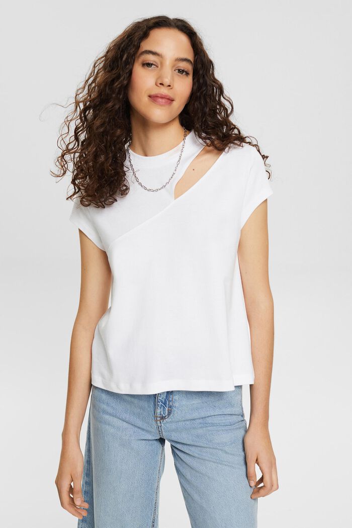 Camiseta con aberturas en mezcla de algodón, WHITE, detail image number 1