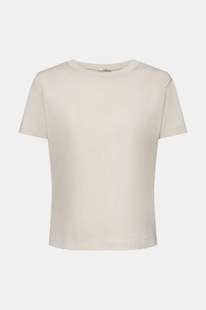 Camiseta de algodón con cuello redondo, LIGHT TAUPE, overview