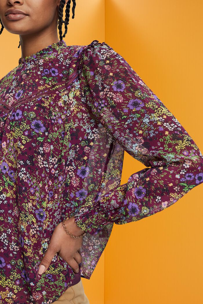 Blusa floral de gasa con fruncido, VIOLET, detail image number 2