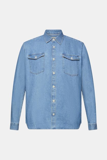 Camisa vaquera de algodón, BLUE LIGHT WASHED, overview