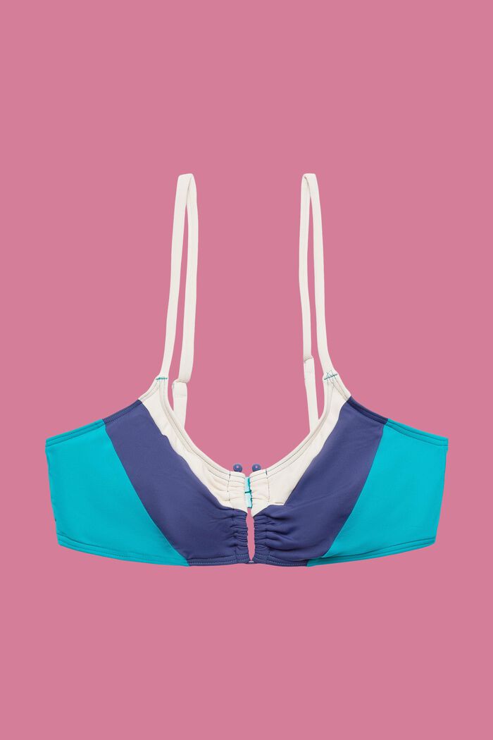 Top de bikini con relleno, barra en U y diseño de bloques de color, TEAL GREEN, detail image number 4