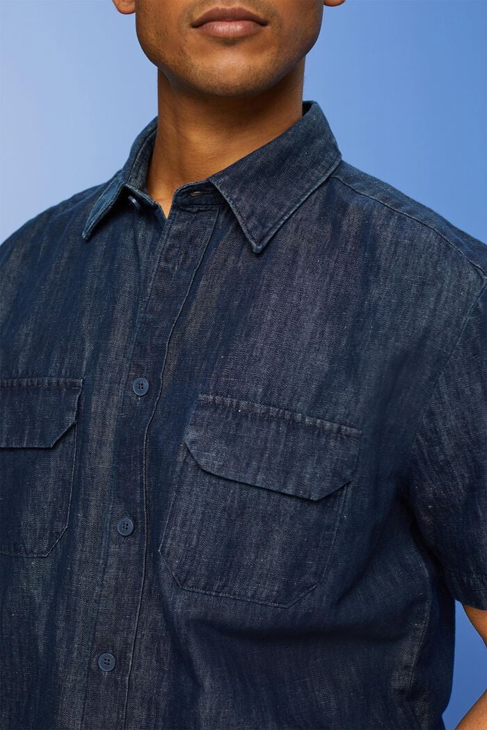 Camisa de manga corta con look vaquero, BLUE BLACK, detail image number 4