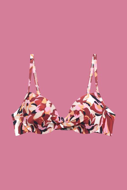 Top de bikini con estampado floral, con aros y relleno
