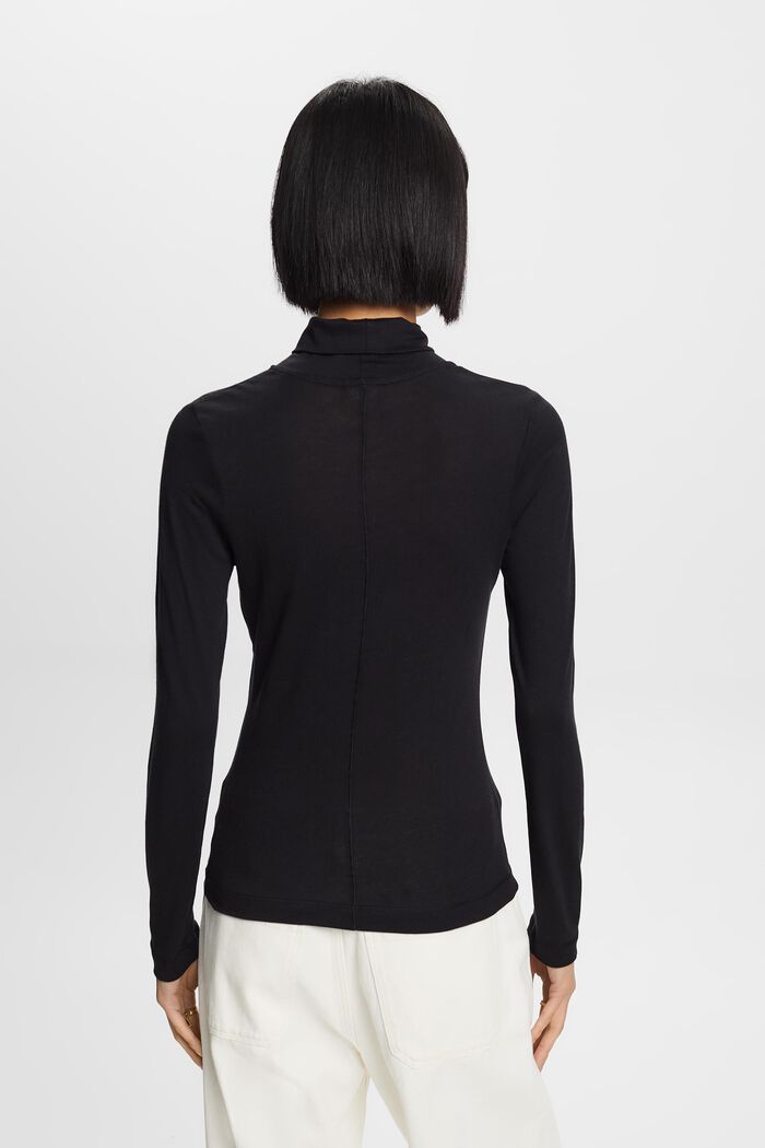 Top de tejido jersey de mezcla de algodón con cuello alto, BLACK, detail image number 4