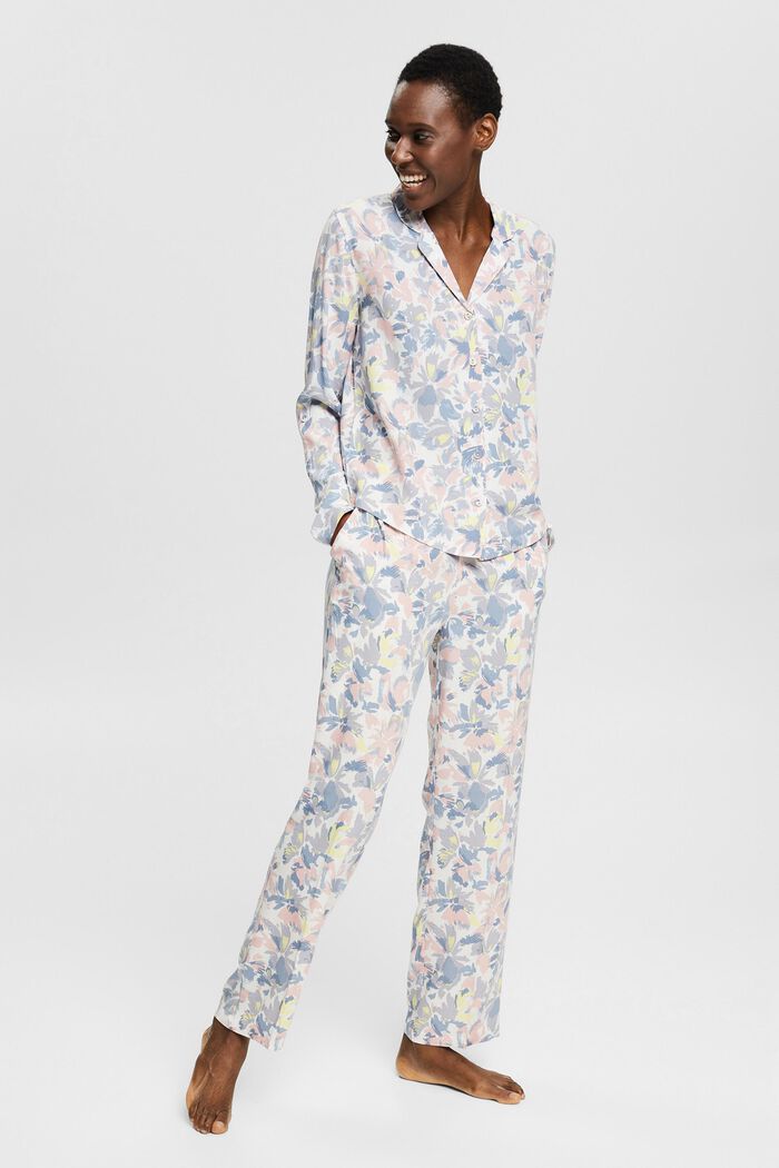 Pijama con estampado floral, LENZING™ ECOVERO™, OFF WHITE, detail image number 0