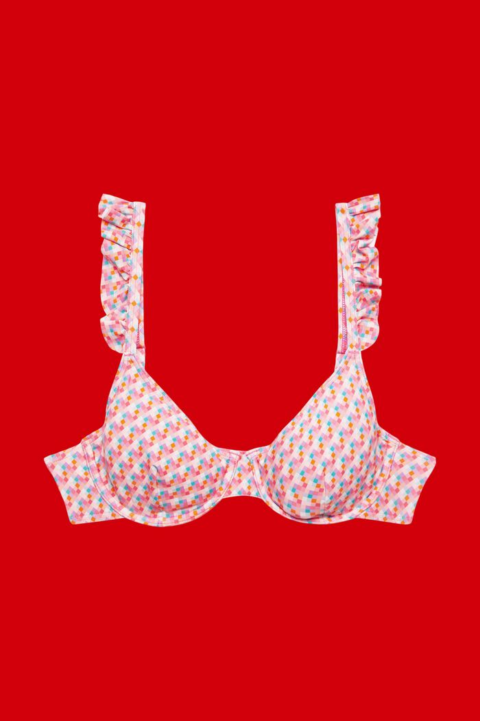Top de bikini con aros y estampado geométrico, PINK FUCHSIA, detail image number 3