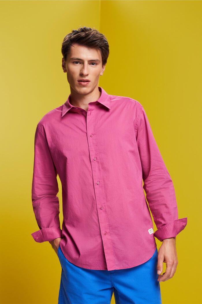 Camisa de manga larga lisa, 100% algodón, DARK PINK, detail image number 0