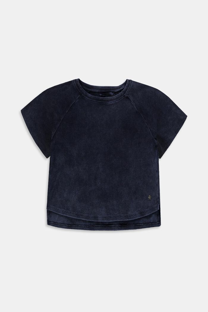 Camiseta corta de algodón con textura, BLUE DARK WASHED, overview