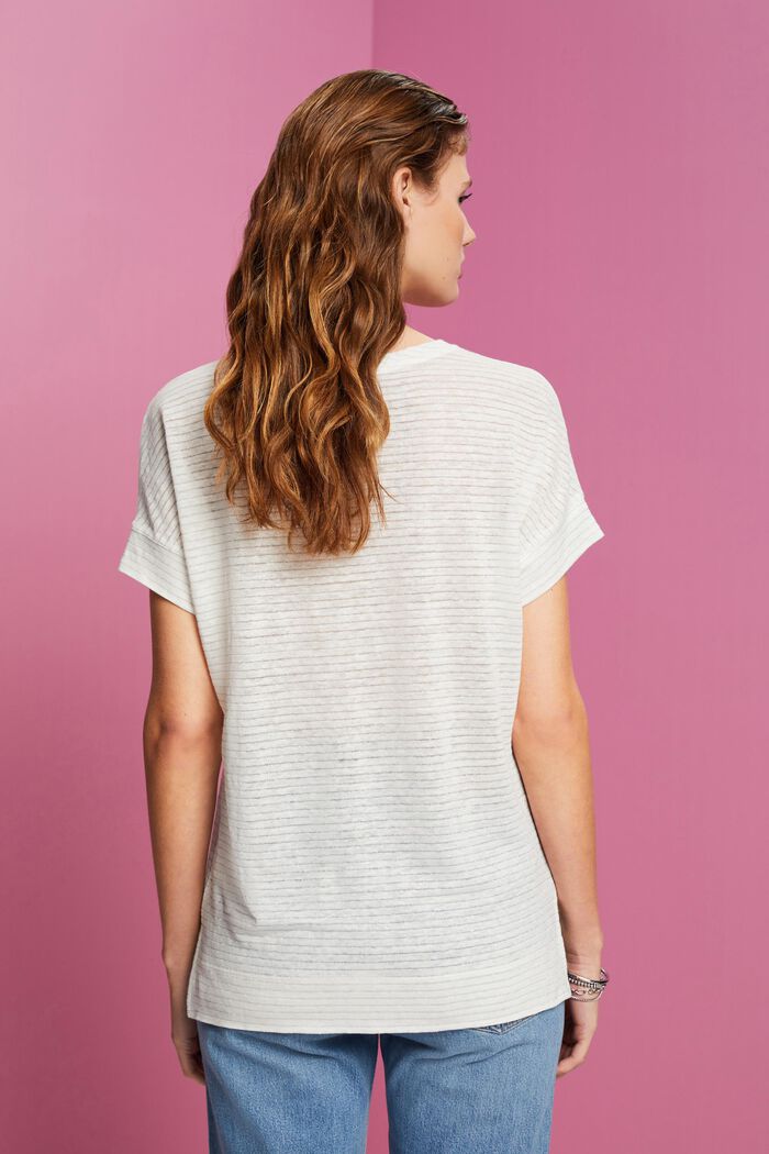 Camiseta de lino con diseño de rayas brillantes, OFF WHITE, detail image number 3