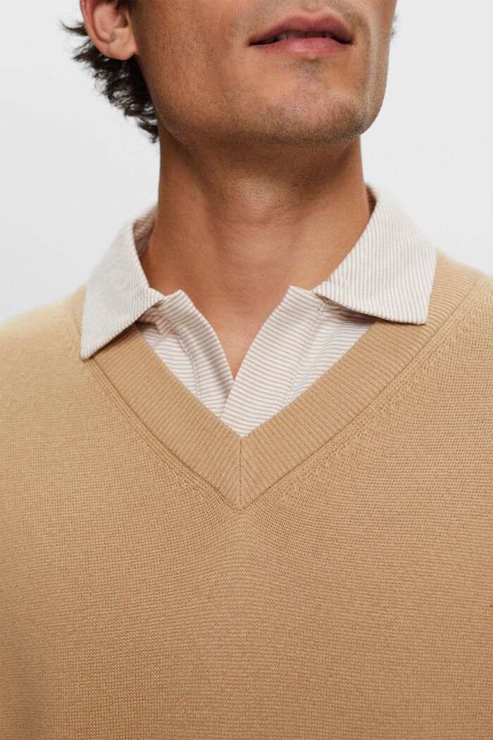 Jersey básico de cuello pico, mezcla de lana, SAND, detail image number 2