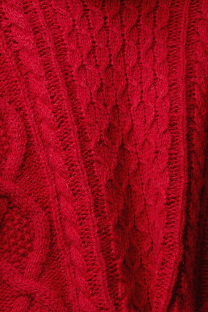 Jersey de punto trenzado, mezcla de lana y alpaca, DARK RED, detail image number 5