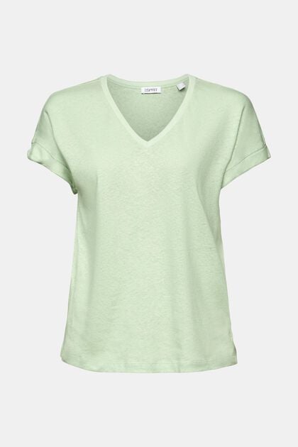 Camiseta de algodón y lino con el cuello pico