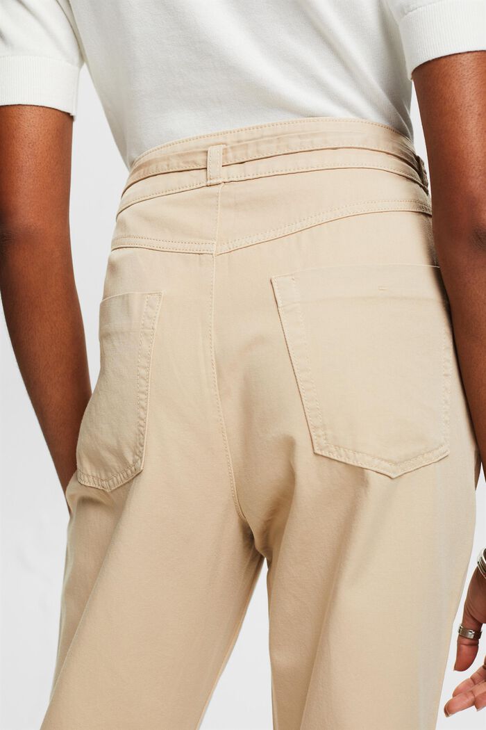 Pantalón con pliegues en la cintura con cinturón, algodón Pima, BEIGE, detail image number 3