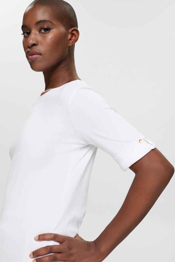 Camiseta con puños remangables en algodón ecológico, WHITE, detail image number 4