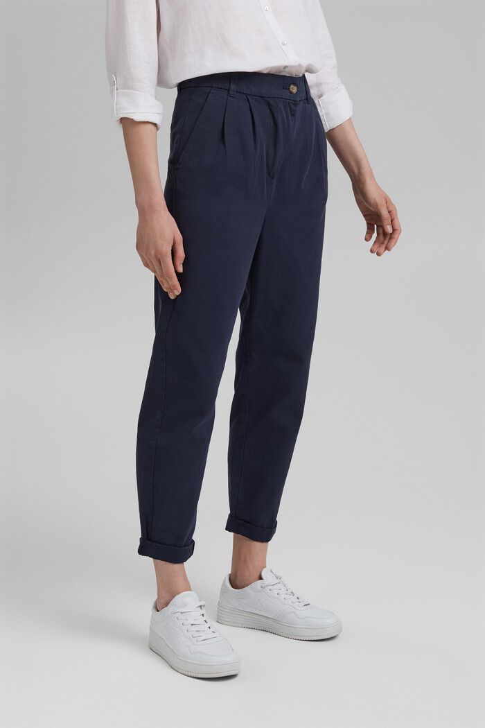 Pantalón chino con cintura alta, 100 % algodón Pima, NAVY, detail image number 0