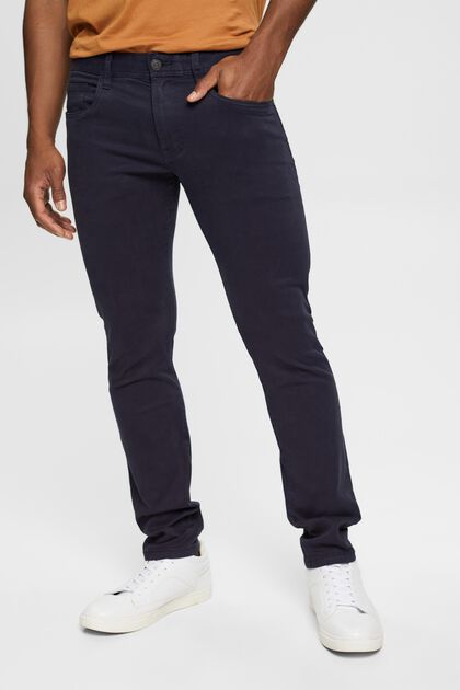Pantalones slim fit, algodón ecológico, NAVY, overview