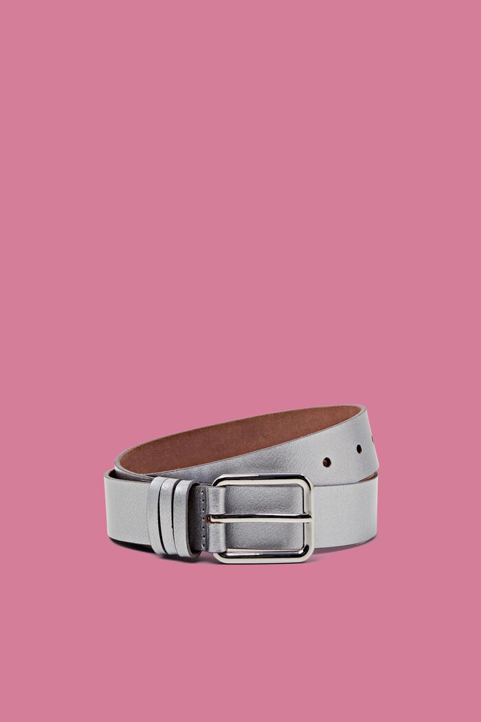 Cinturón de piel con hebilla metálica, SILVER, detail image number 0