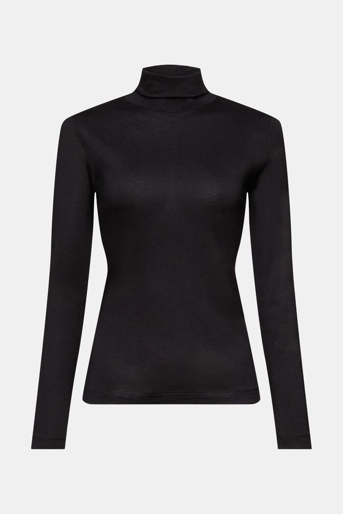Top de tejido jersey de mezcla de algodón con cuello alto, BLACK, detail image number 6