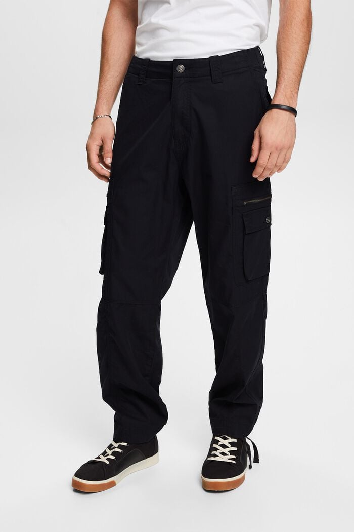 Pantalón cargo de sarga con corte Straight, BLACK, detail image number 0