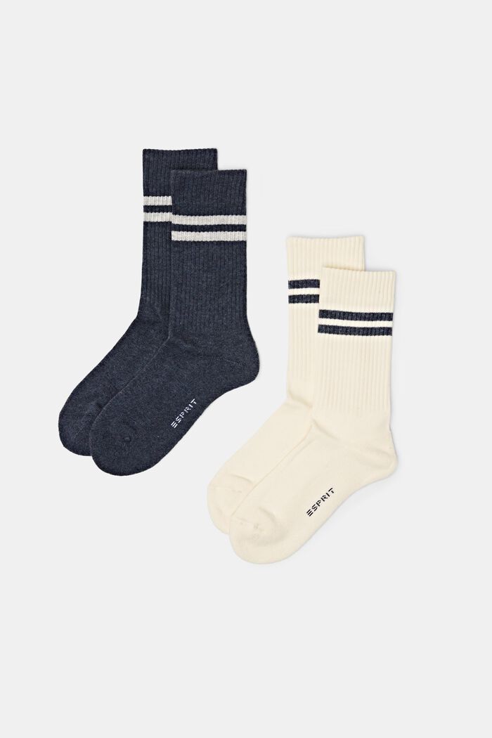 Pack de 2 pares de calcetines de tenis a rayas, NAVY/WHITE, detail image number 0