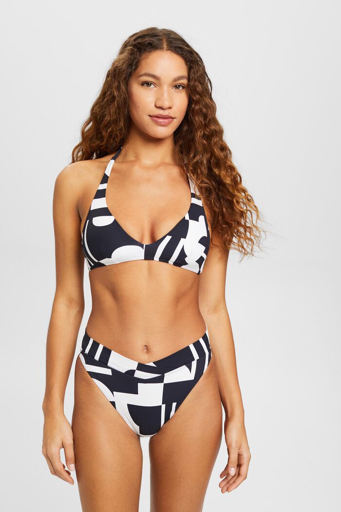 Braguita de bikini con estampado retro, BLACK, detail image number 0