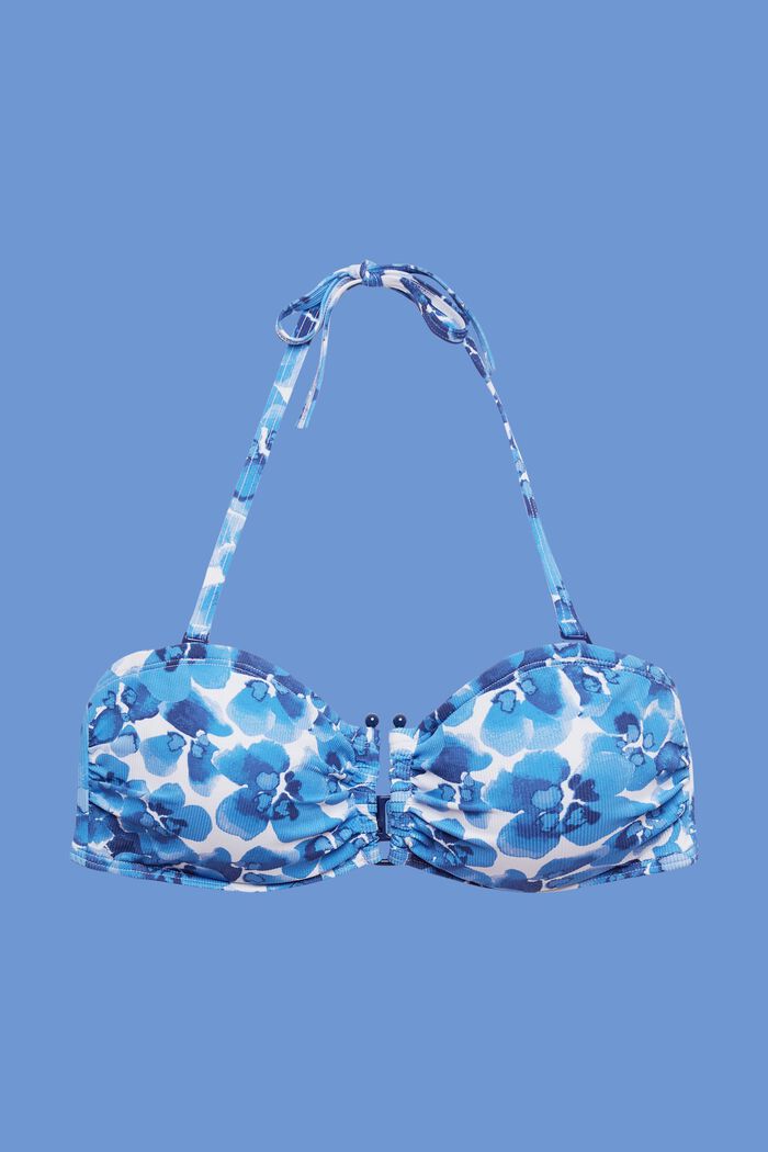 Top de bikini sin tirantes con relleno y estampado, BLUE, detail image number 4