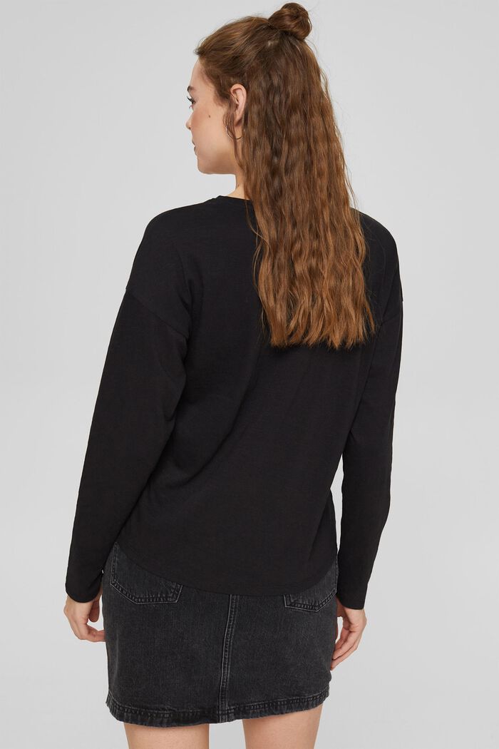 Camiseta de manga larga con bordado, algodón ecológico, BLACK, detail image number 3