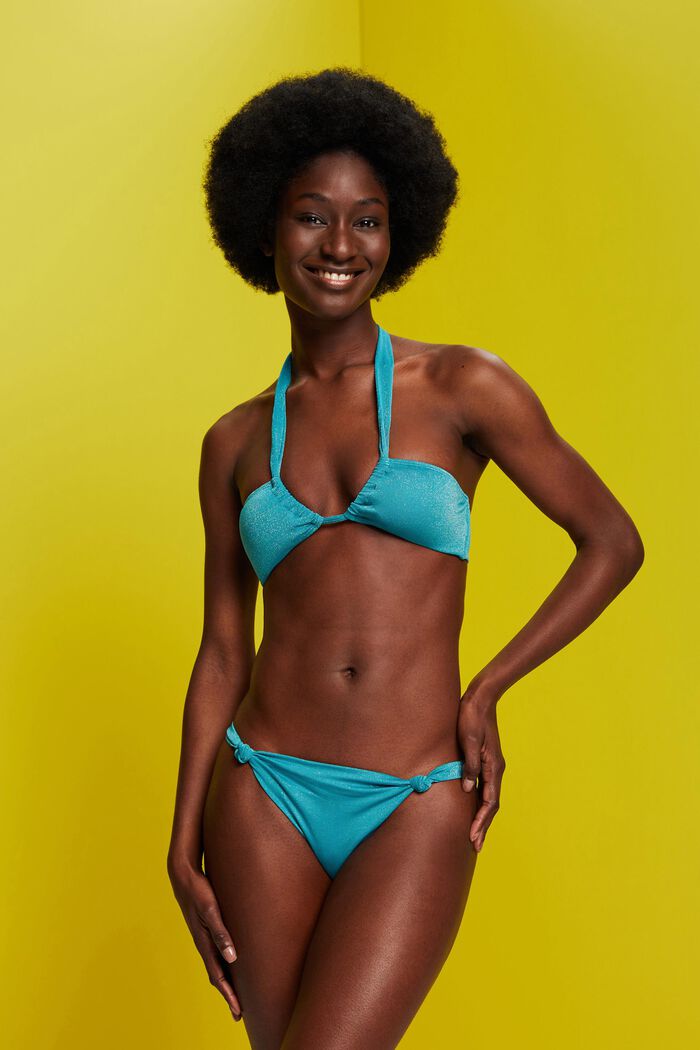 Top de bikini sin tirantes con efecto brillante, TEAL BLUE, detail image number 0