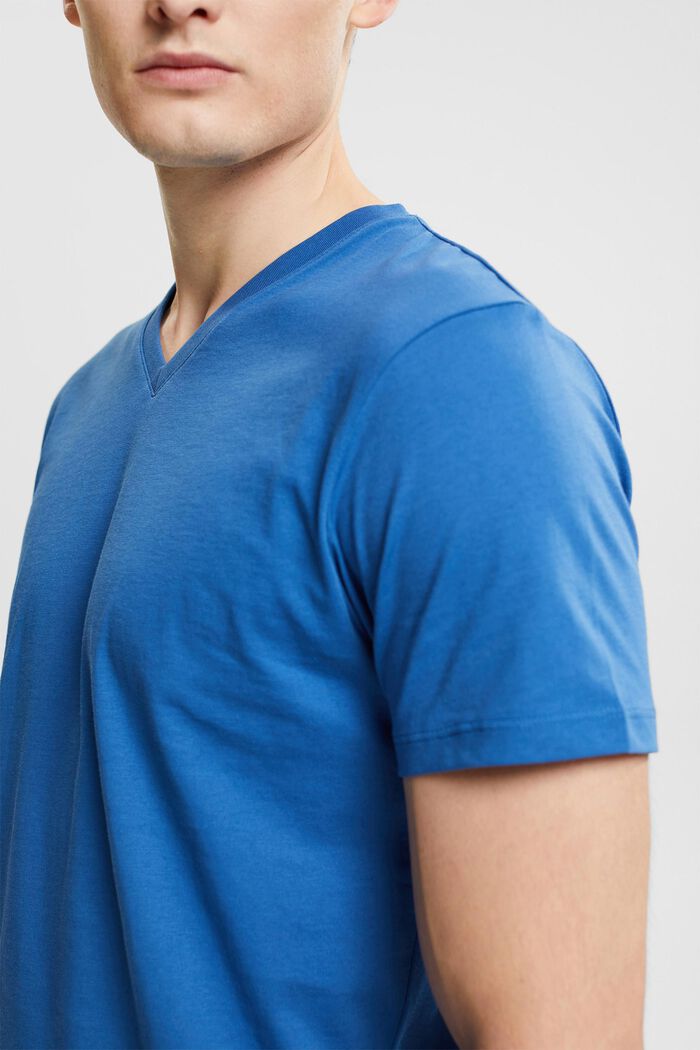 Camiseta de algodón sostenible con escote en pico, BLUE, detail image number 2
