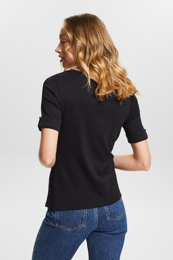 Camiseta con puños remangables en algodón ecológico, BLACK, detail image number 2