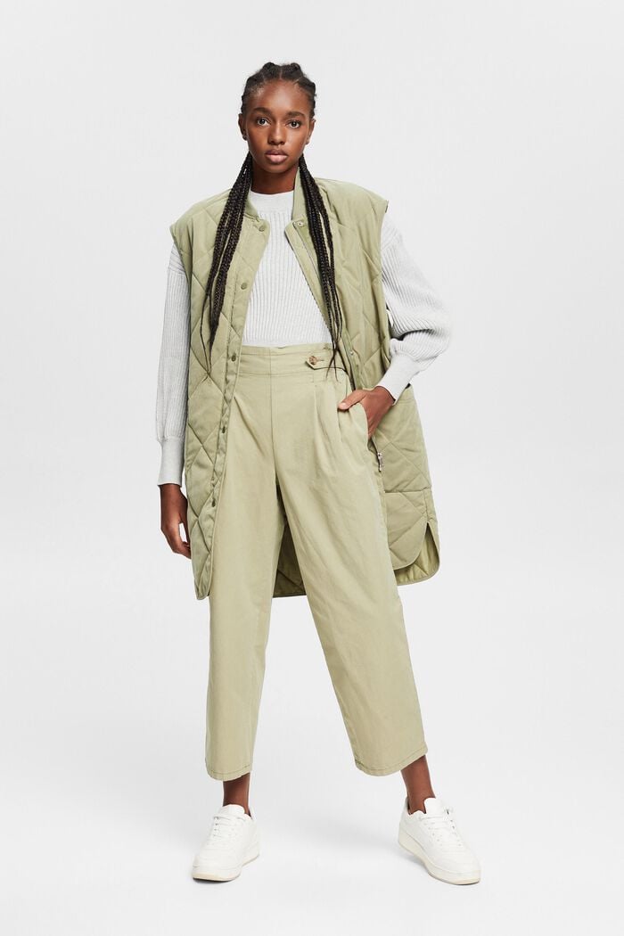 Pantalón tobillero con cintura elástica, 100% algodón, LIGHT KHAKI, detail image number 1