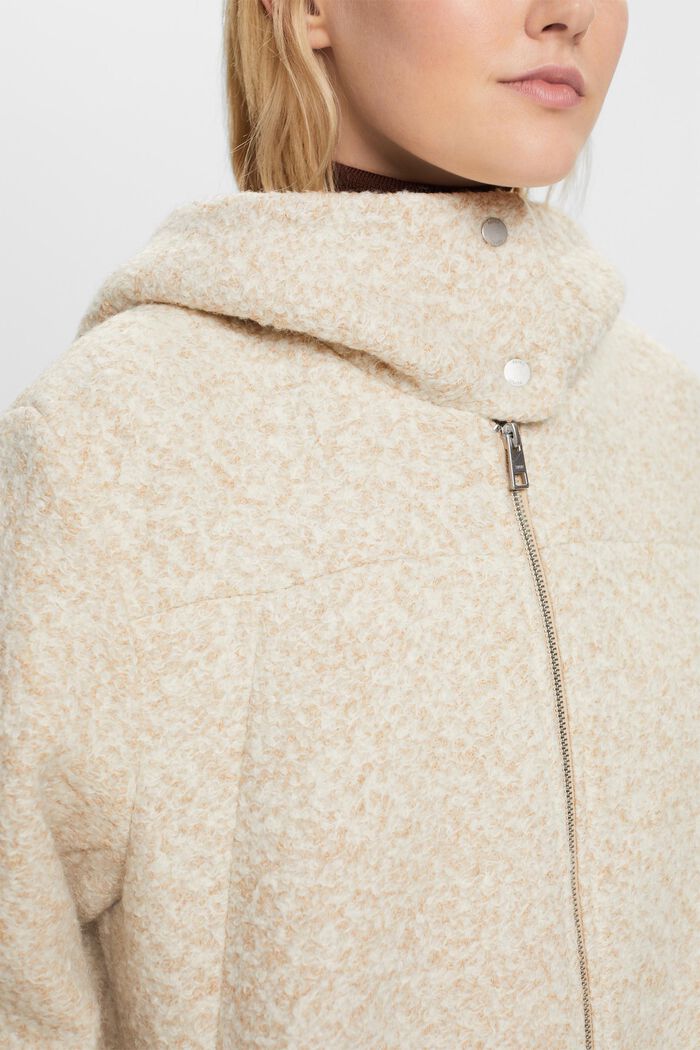Abrigo de rizo con capucha en mezcla de lana, SAND, detail image number 1