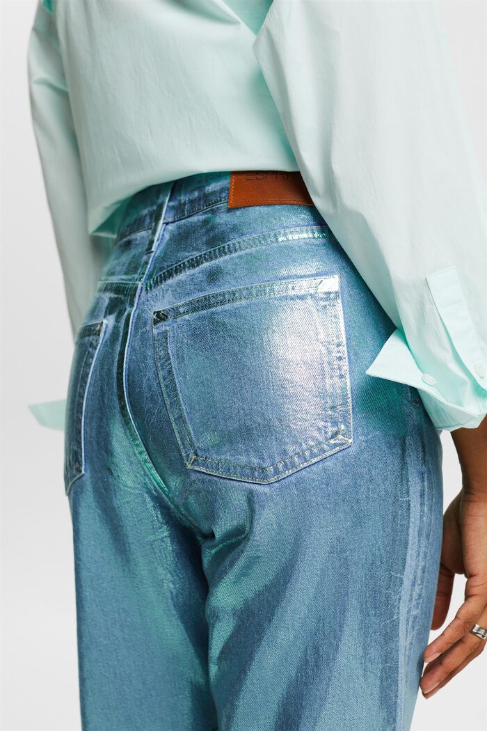Jeans retro high waist straight con revestimiento metalizado, DENIM/PISTACHIO GREEN, detail image number 3