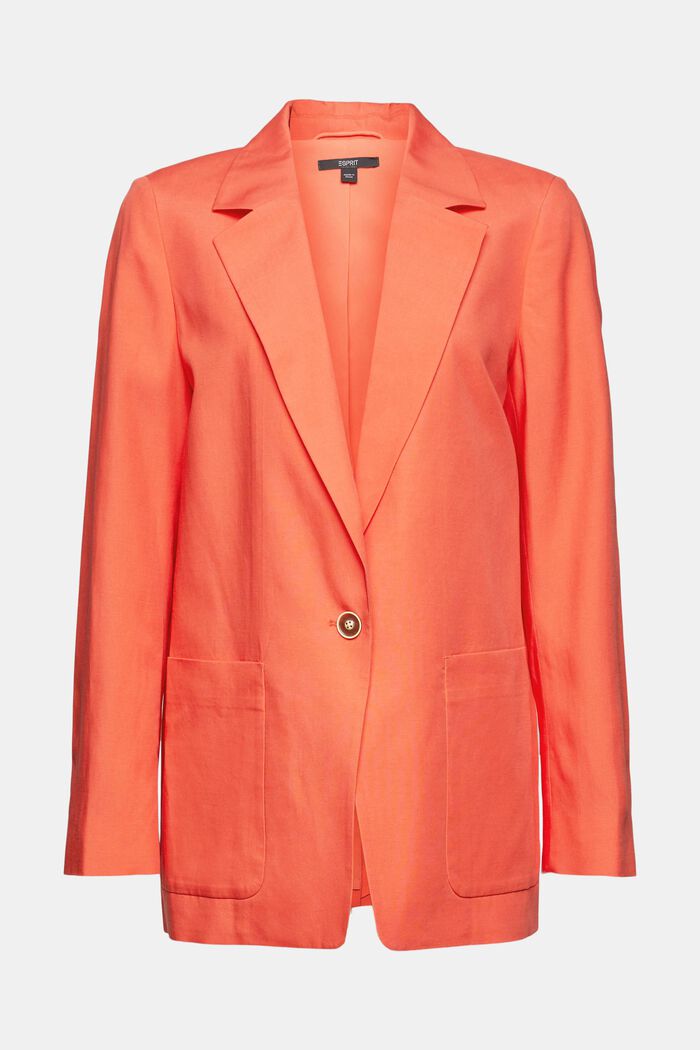 Con lino: blazer largo con un botón, CORAL ORANGE, overview