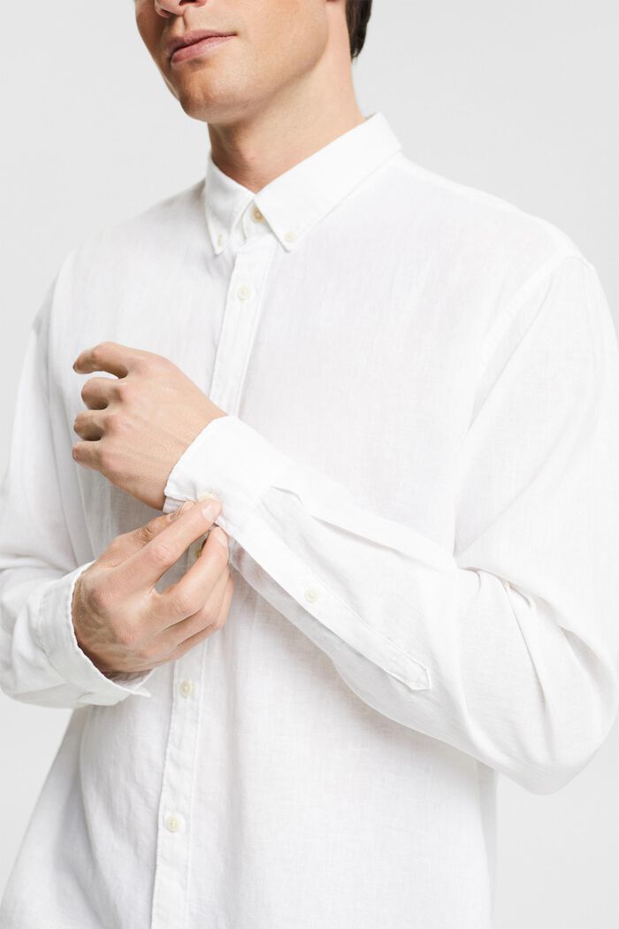 En mezcla de lino: camisa jaspeada, WHITE, detail image number 2