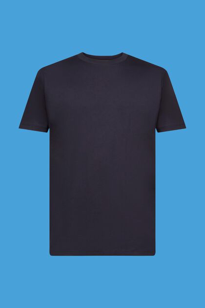 Camiseta de cuello redondo de algodón puro, NAVY, overview