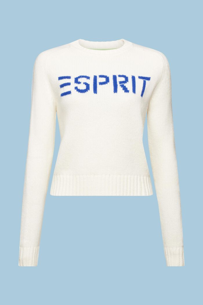 Jersey de lana y cachemir con logotipo, OFF WHITE, detail image number 6