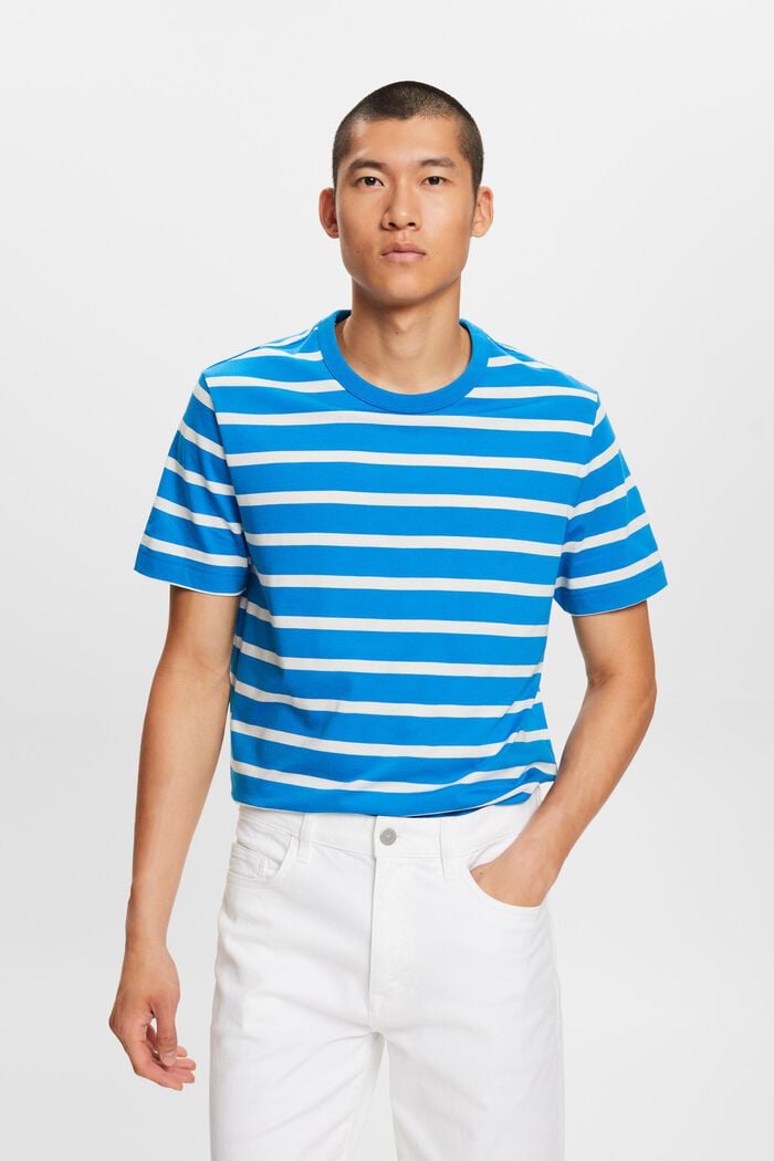 Camiseta a rayas en tejido jersey de algodón, BLUE, detail image number 0