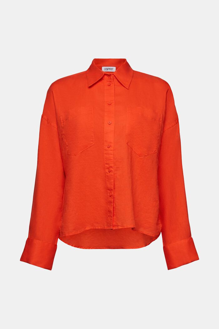 Blusa camisera de algodón y lino, BRIGHT ORANGE, detail image number 6