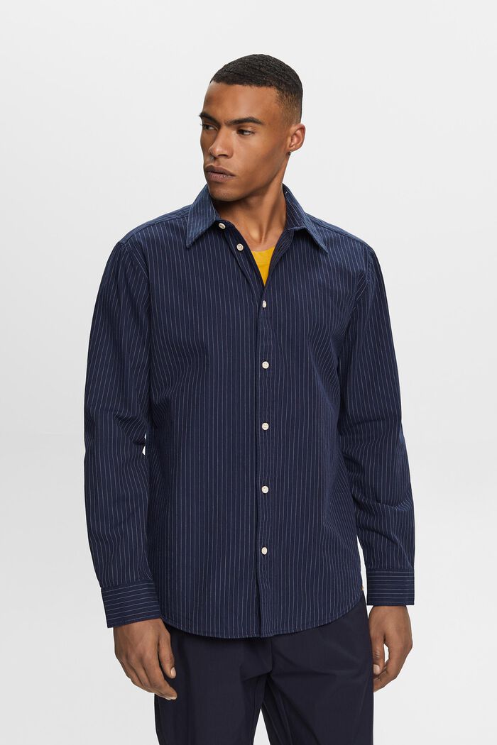 Camisa de sarga con raya diplomática, 100% algodón, NAVY, detail image number 1