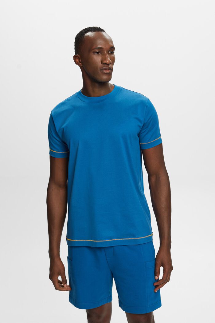 Camiseta de tejido jersey con cuello redondo, 100 % algodón, DARK BLUE, detail image number 0