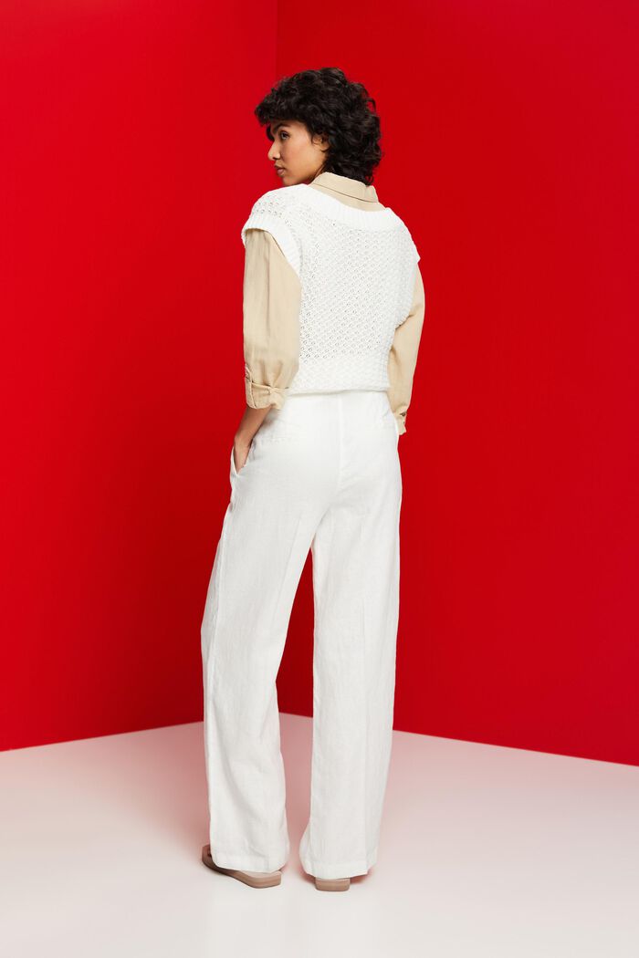 Pantalones de lino con pernera ancha, OFF WHITE, detail image number 3