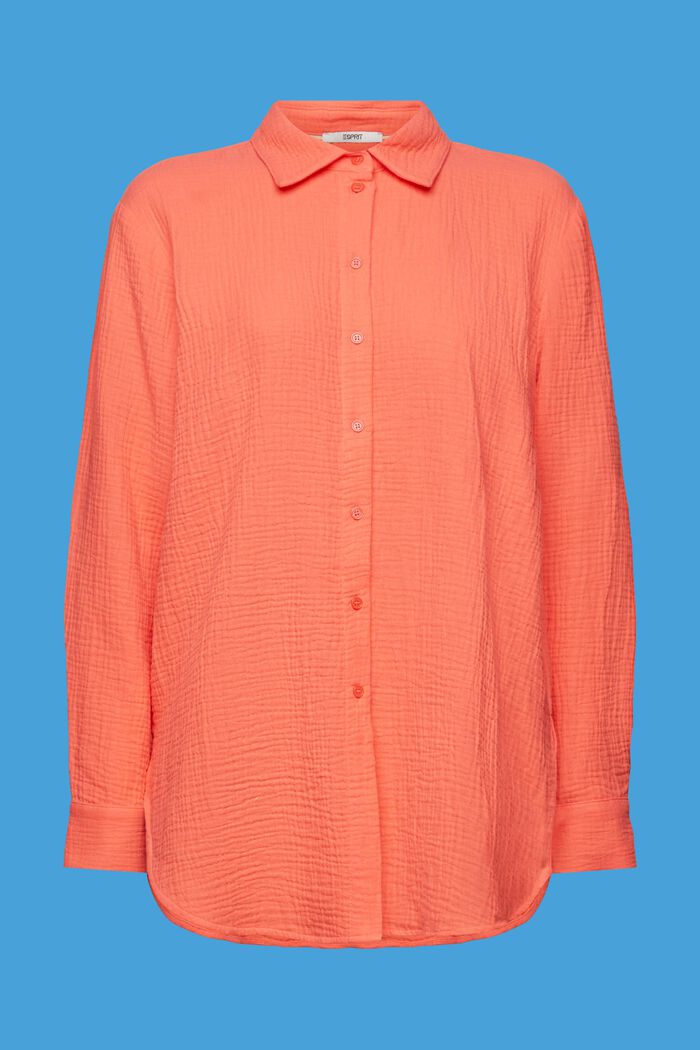 Camisa de sirsaca de algodón, CORAL ORANGE, detail image number 8