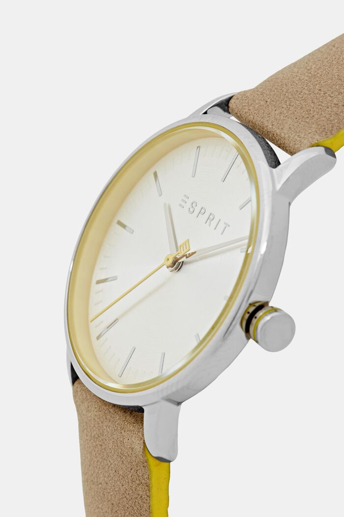 Reloj de acero inoxidable con pulsera de piel, BROWN, detail image number 1
