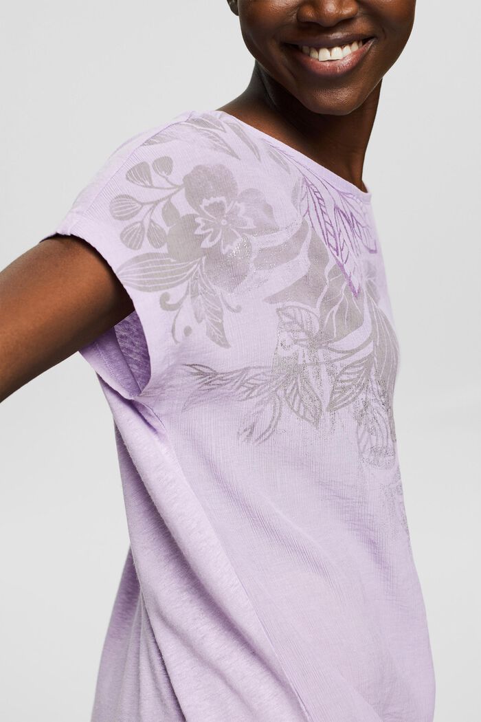 Con lino: camiseta estampada, realizada en mezcla de tejidos, LAVENDER, detail image number 2