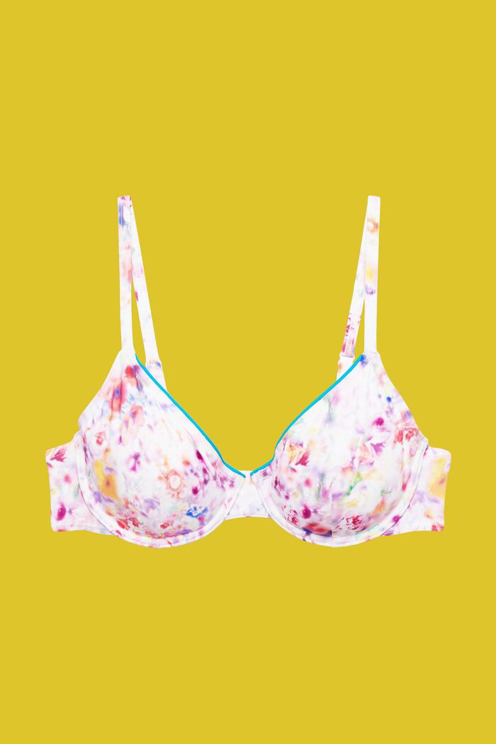 Top de bikini con aros y estampado floral, TEAL BLUE, detail image number 4
