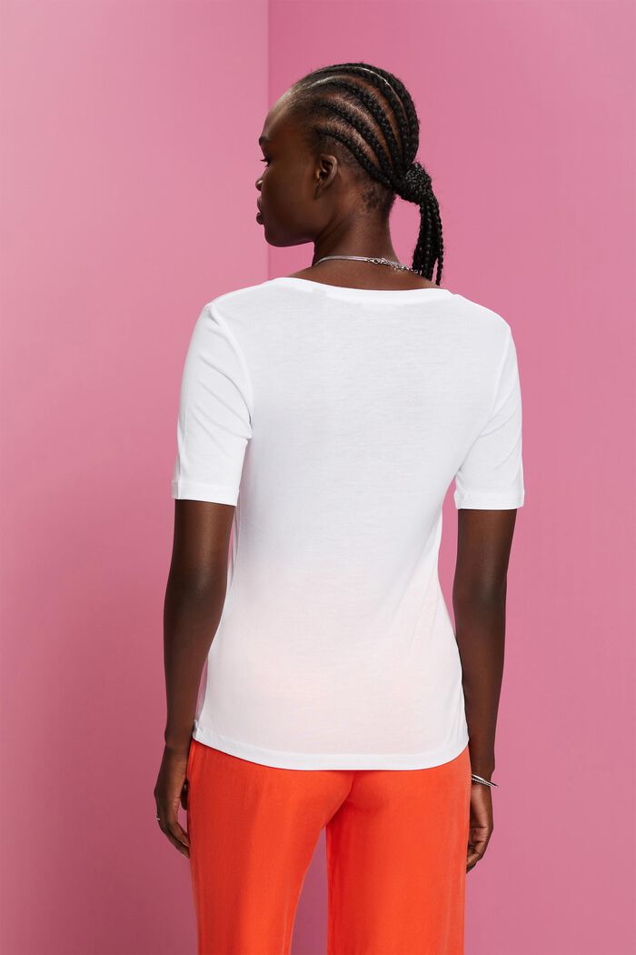 Camiseta de cuello en pico, TENCEL™, WHITE, detail image number 3