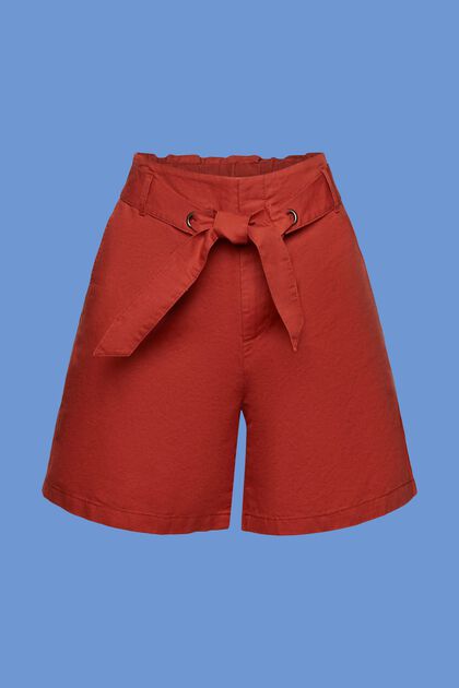 Pantalones cortos con lazada, mezcla de algodón y lino